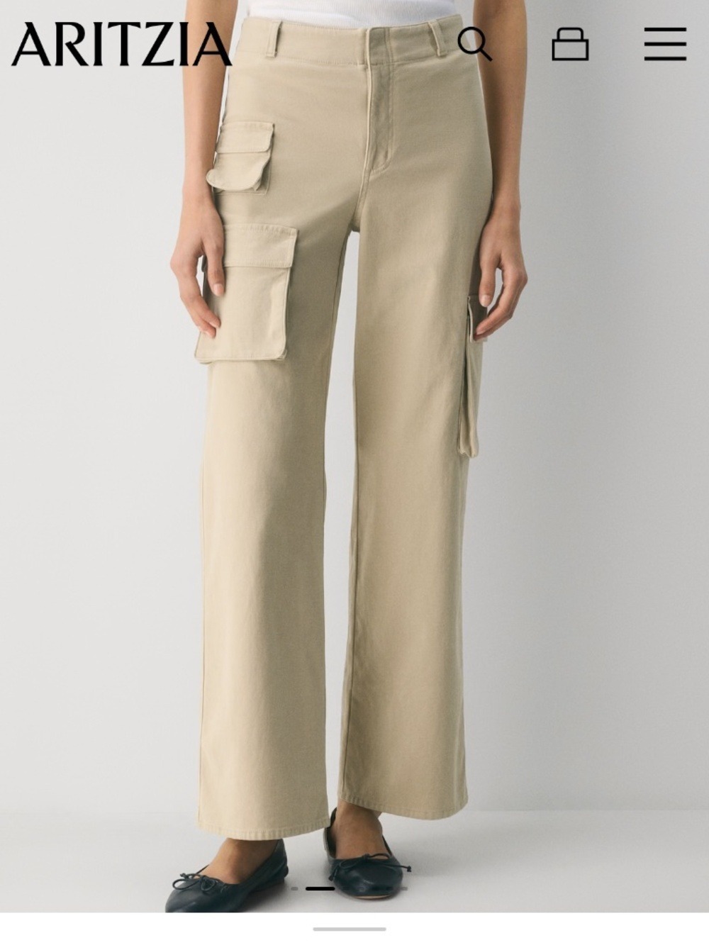 Wilfred Aritzia Sand Beige Wide-Leg Cargo Trousers Size 10